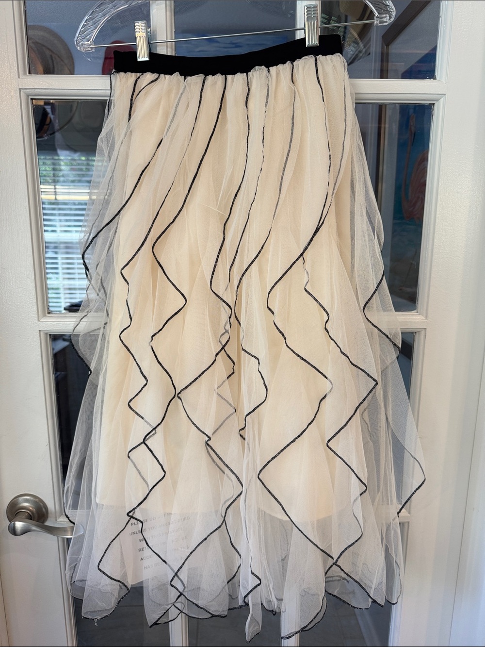 Chicwish Cream Tulle Skirt Dress with Black Trim-extra small
